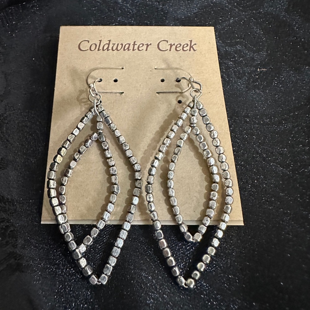 Coldwater Creek Nugget Swinger Earrings Silver Tone Double Drop Boho Western NWT